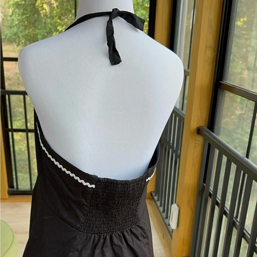 Cynthia Rowley Black Cotton Halter Sundress Circle Skirt RickRack Whimsigoth ~ M - Picture 14 of 15